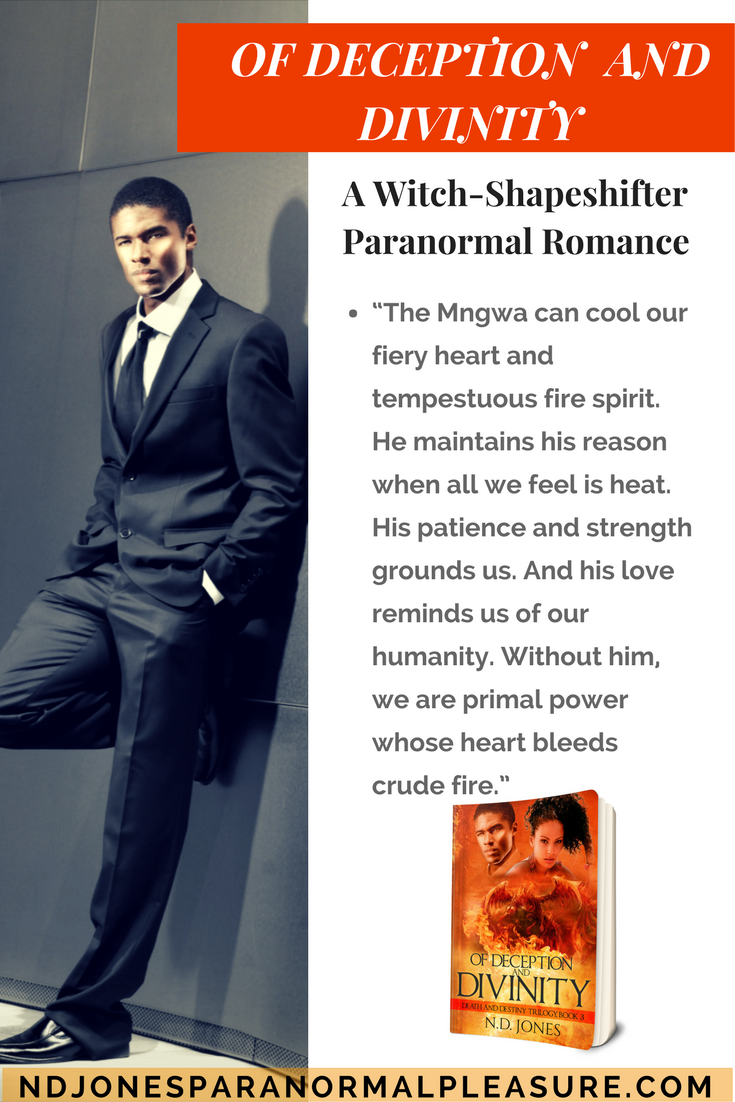 African American paranormal romance ND Jones, Of Deception and Divinity witch and shapeshifter urban fantasy (1)